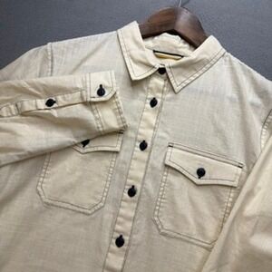 LL Bean Signature Pullover Shirt Regular Size M Cream Cotton Utility Popover Top
